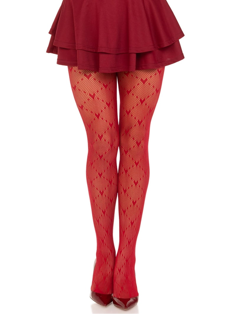 Leg Avenue Women's Love struck heart net tights, Red, One Size