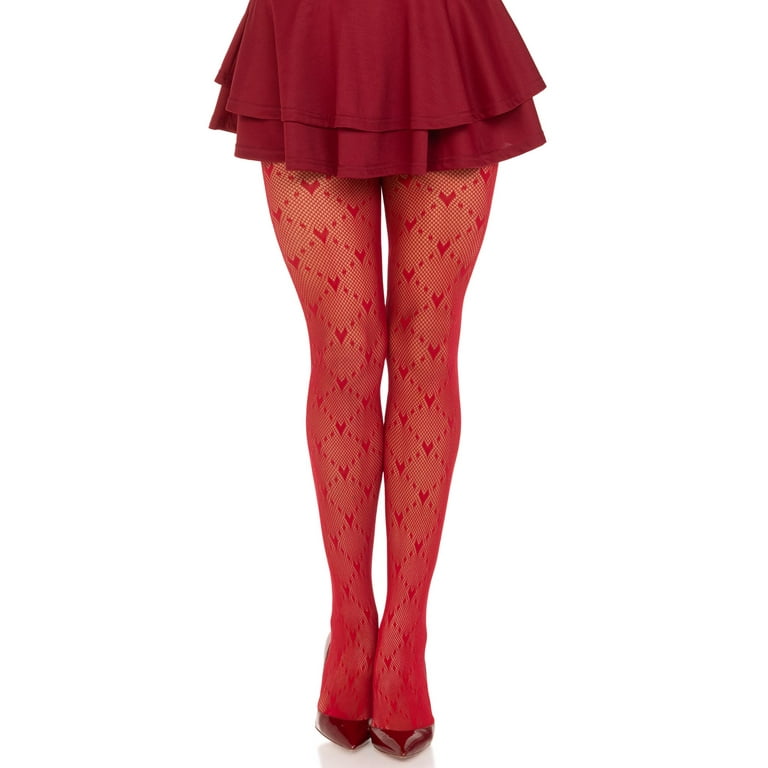 Leg Avenue Women s Love struck heart net tights Red One Size Walmart