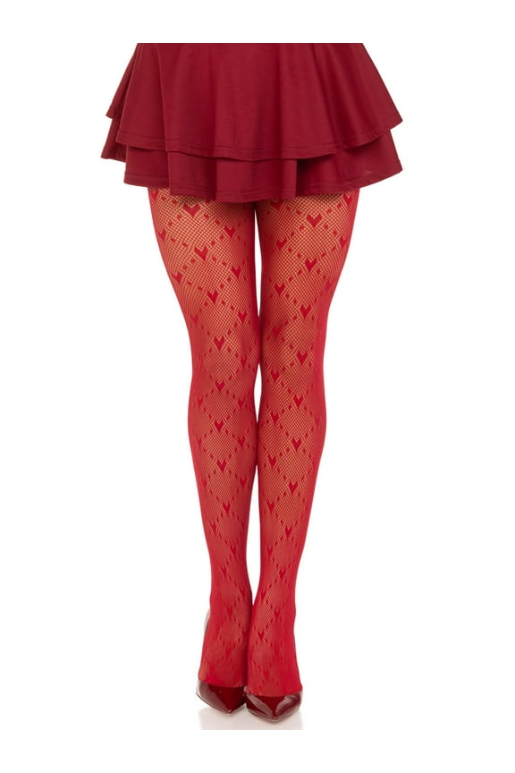 Women's Love struck heart net tights, Red, One Size