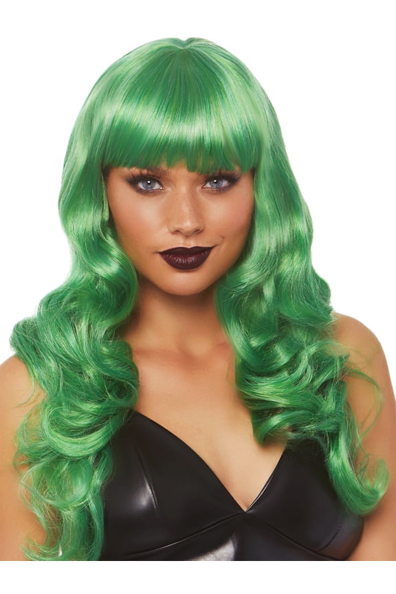 Women's Misfit Long Wavy Green Wig