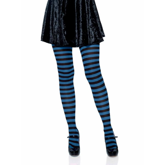 Leg Avenue Women's Nylon Striped Tights, Black/Blue, One Size