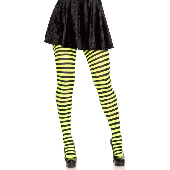 Leg Avenue Women's Nylon Striped Tights, Black/Lime, One Size