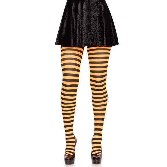 Leg Avenue Women's Nylon Striped Tights, Black/Orange, One Size
