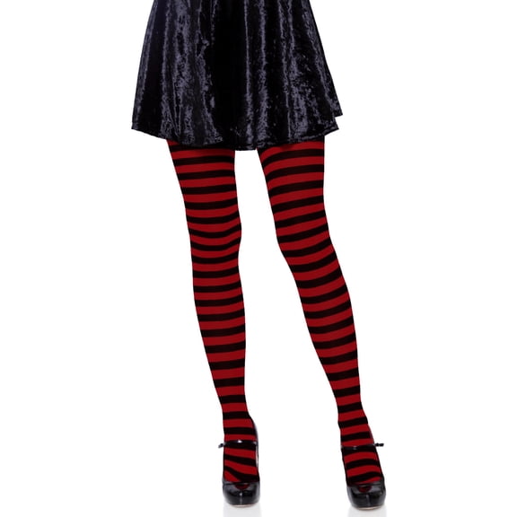 Leg Avenue Women's Nylon Striped Tights, Black/Red, One Size