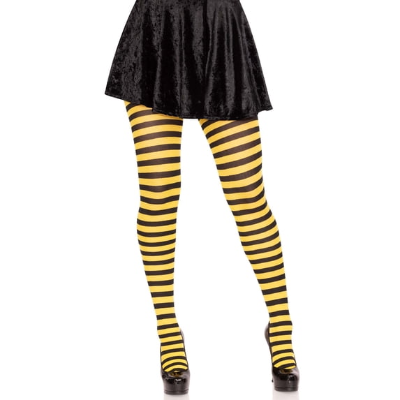 Leg Avenue Women's Nylon Striped Tights, Black/Yellow, One Size