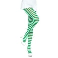 thumbnail image 1 of Leg Avenue Women's Nylon Striped Tights, White/Kelly Green, One Size, 1 of 5