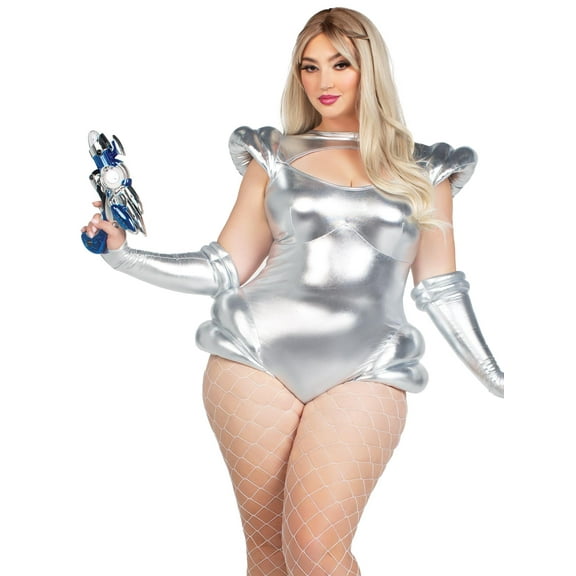 Leg Avenue Women's Plus Size Cosmic Cutie Space Halloween Costume, Silver, 1X-2X