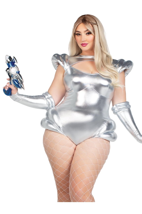 Women's Plus Size Cosmic Cutie Space Halloween Costume, Silver, 1X-2X