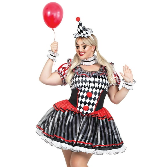 Leg Avenue Women's Plus Size Darling Harlequin Halloween Costume, Black, 1X-2X