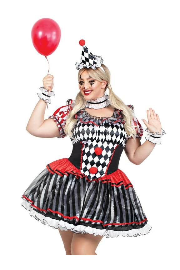 Women's Plus Size Darling Harlequin Halloween Costume, Black, 1X-2X