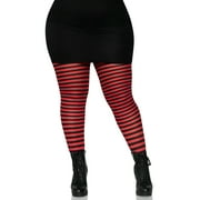 Leg Avenue Womens Plus-Size Nylon Striped Tights, Black/Red, 1X/2X
