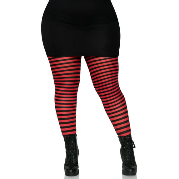 Leg Avenue Women's Plus-Size Nylon Striped Tights, Black/Red, 3X/4X