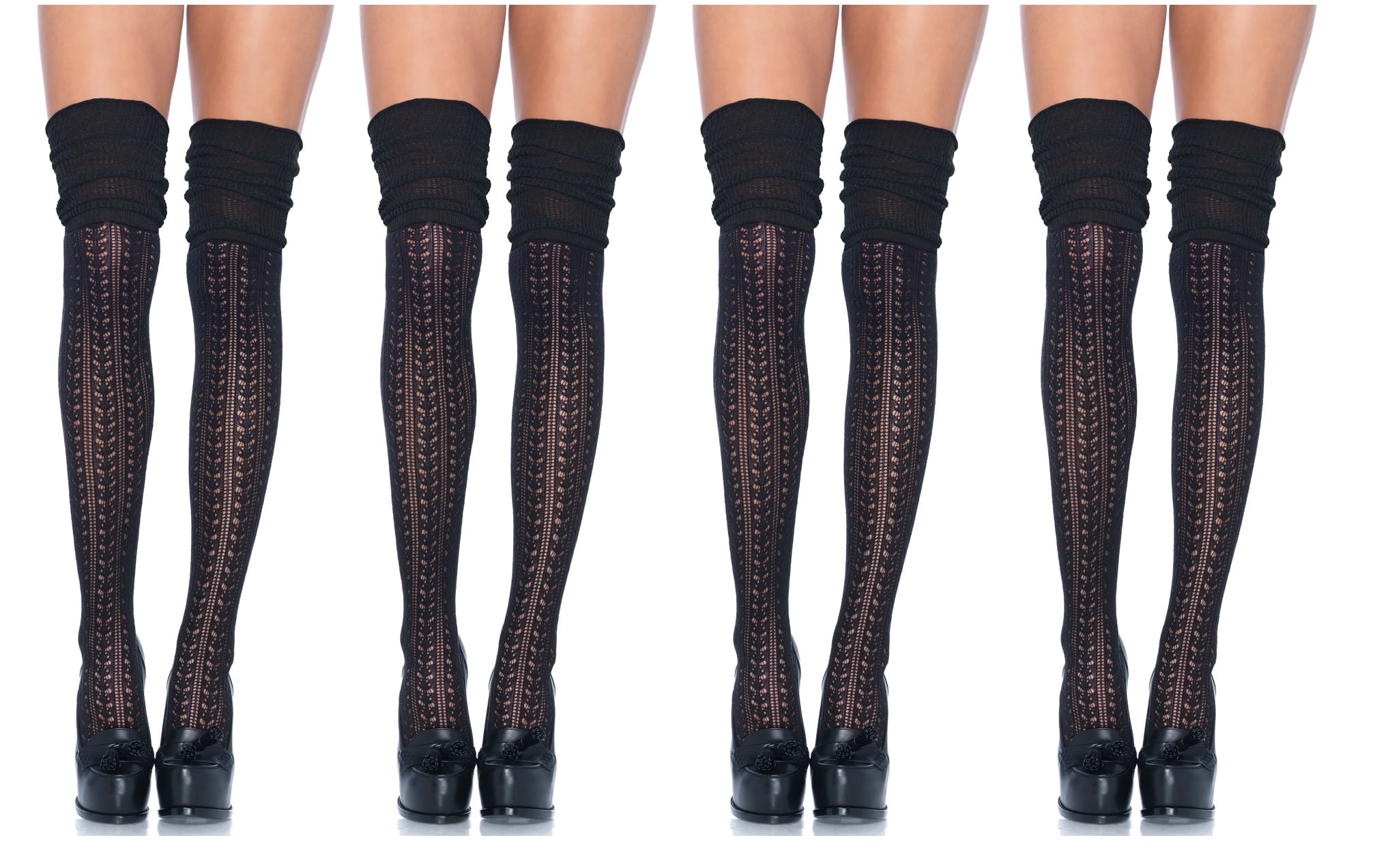 Leg Avenue Women's Pointelle Over The Knee Scrunch Socks, O/S, 4-Pair, Black