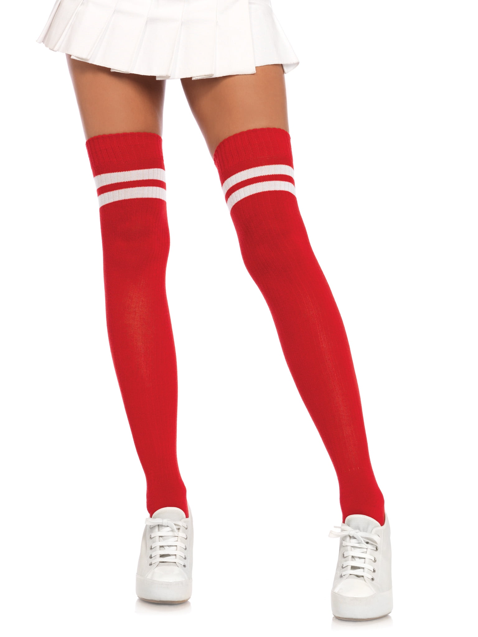 Leg Avenue Women's Ribbed Athletic Thigh High Socks, Red Leg Avenue Women's Ribbed Athletic Thigh High Socks, Red