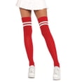thumbnail image 1 of Leg Avenue Women's Ribbed Athletic Thigh High Socks, Red/White, One Size, 1 of 2
