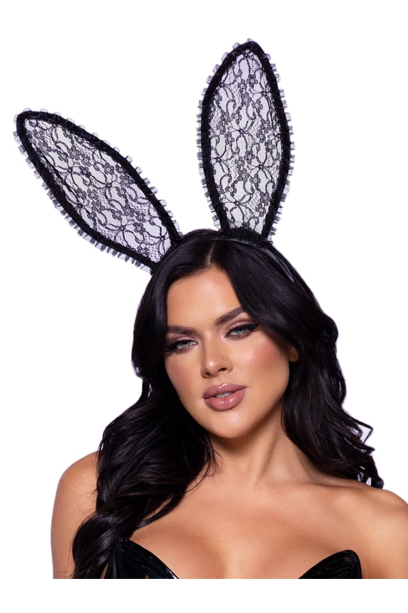 Women's Ruffle Trimmed Bendable Lace Bunny Ears