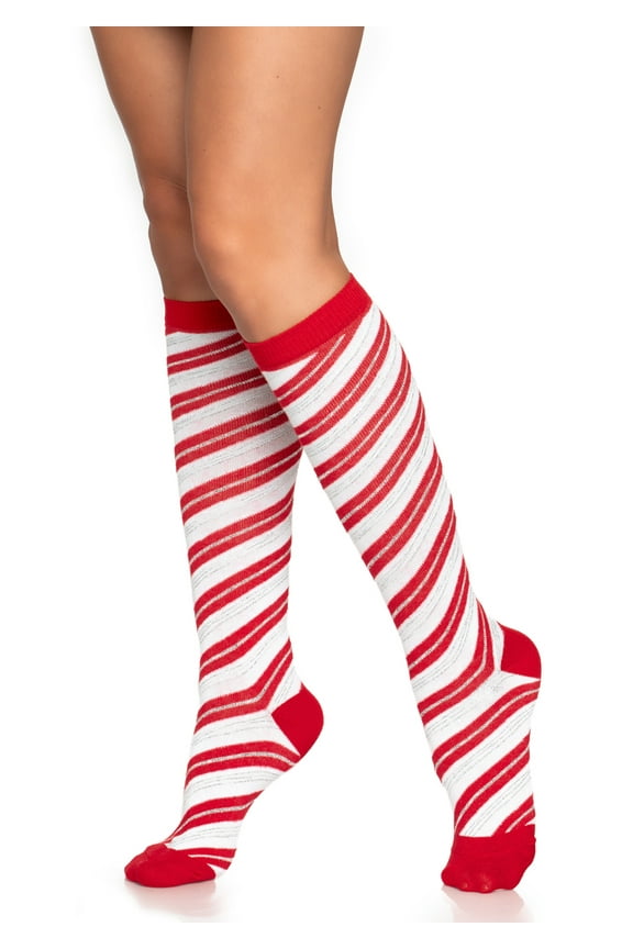 Women's Shimmery Candy Cane Knee Socks
