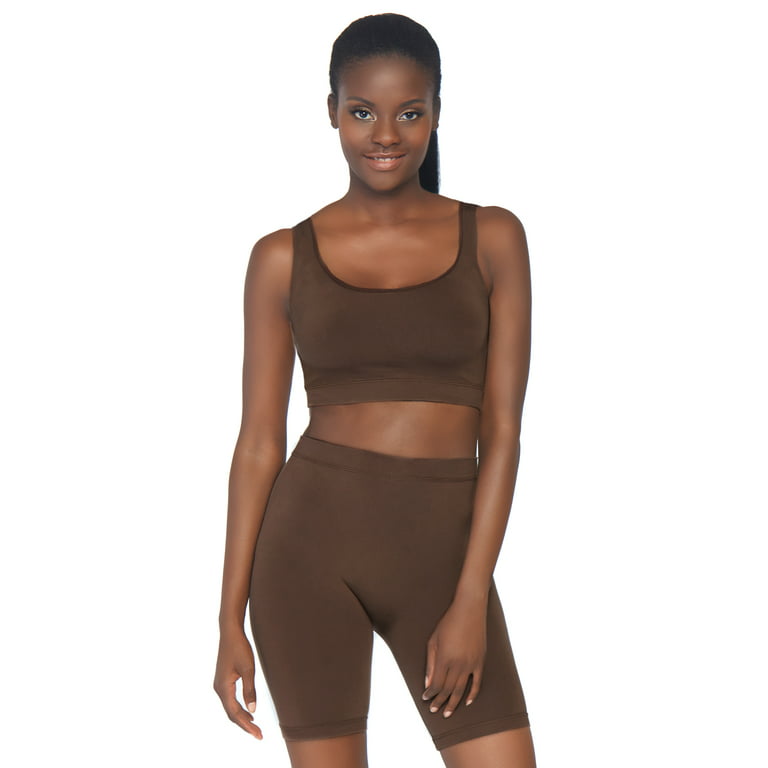 Leg Avenue Women's Skin Tone Opaque Crop Tank Top and Bike Shorts Set 