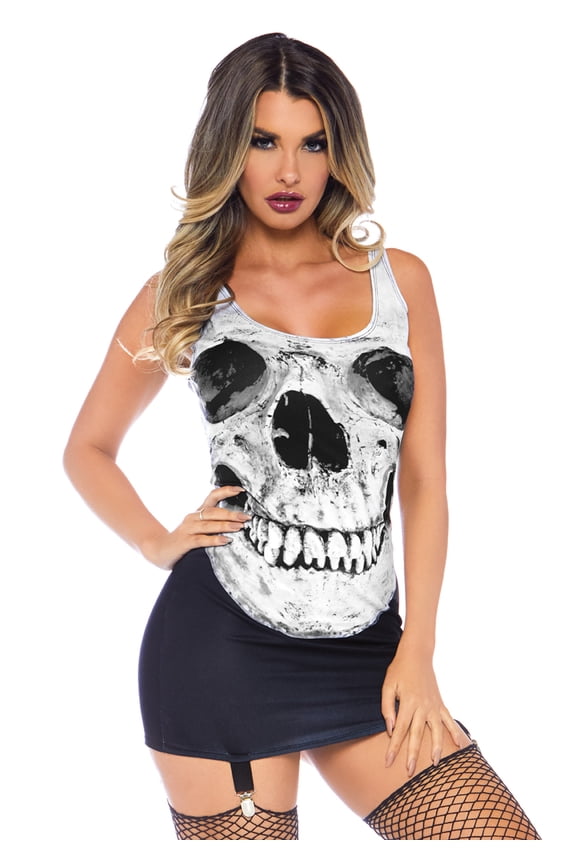 Women's Skull Garter Dress Casual Costume, Black, S-M