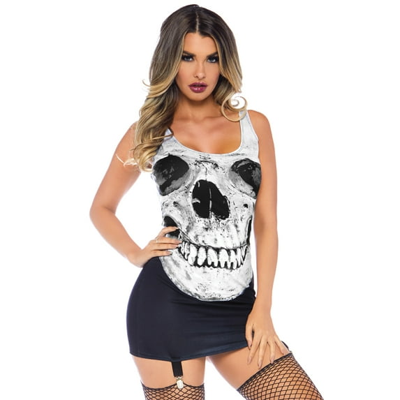 Leg Avenue Women's Skull Garter Dress Casual Costume, Black, S-M