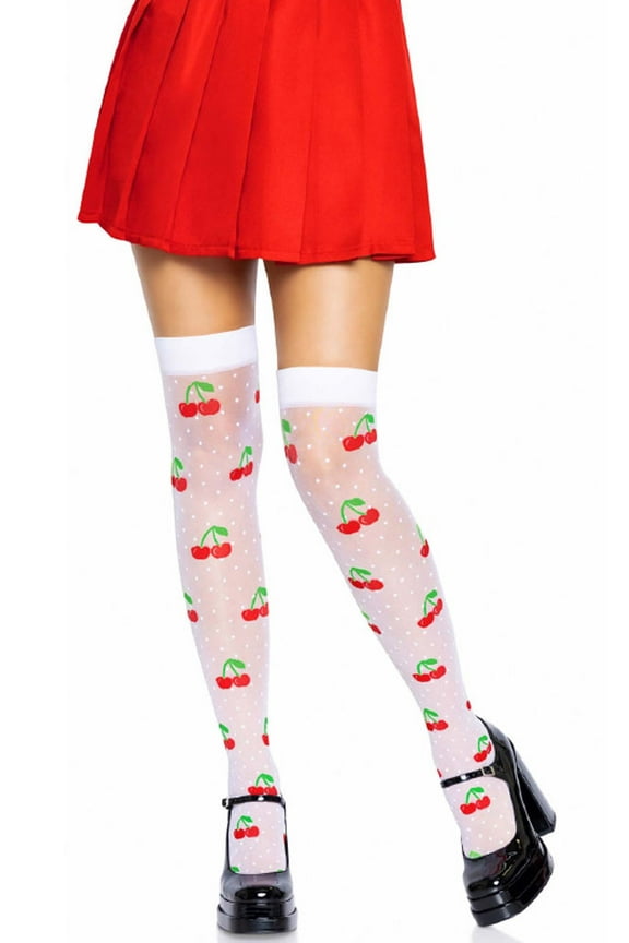 Women's Spandex Sheer Polka Dot Cherry Thigh Highs