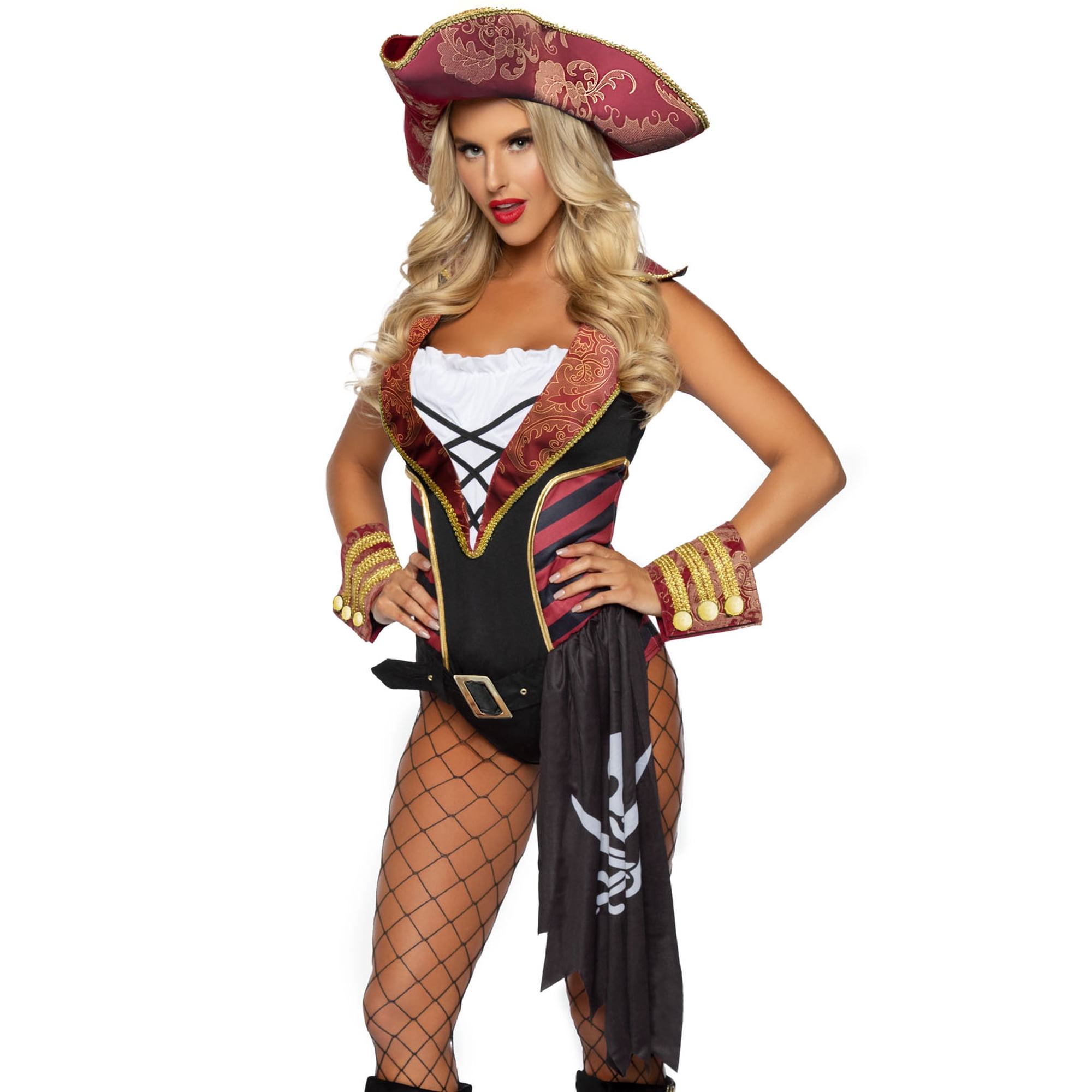 Sexy Pirate Costume Set With Velvet Romper Hat Belt Sleeves Sword main image 1