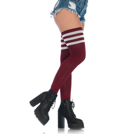 Leg Avenue Women's Three Striped Athletic Ribbed Thigh Highs