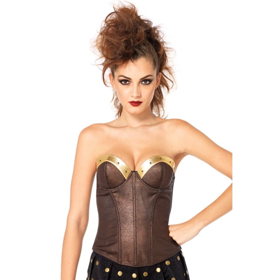 Leg Avenue Women's Warrior Armor Bustier with Stud Accents Costume Accessory, Brown, Medium