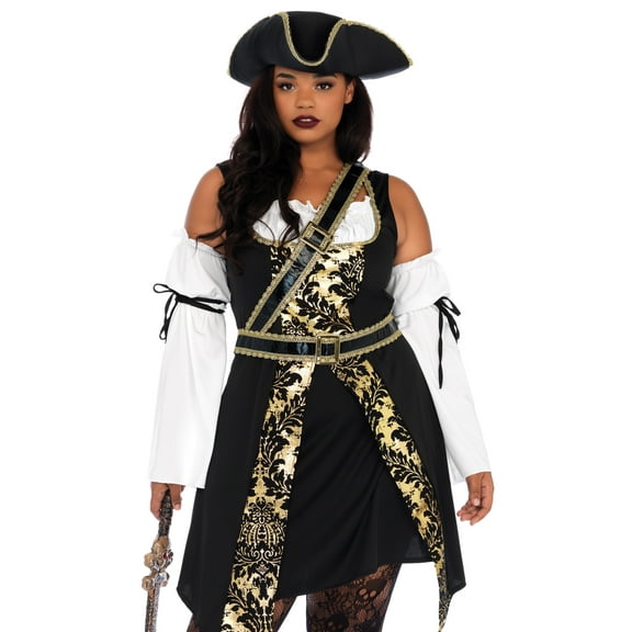 Leg Avenue Womens 4 PC Plus Size Black Sea Buccaneer Costume