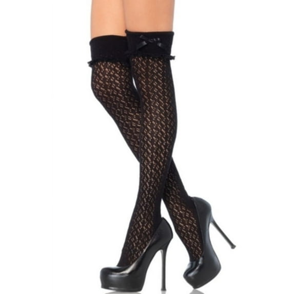 Leg Avenue Womens Crocheted Cuffed Knee Socks, O/S, Black