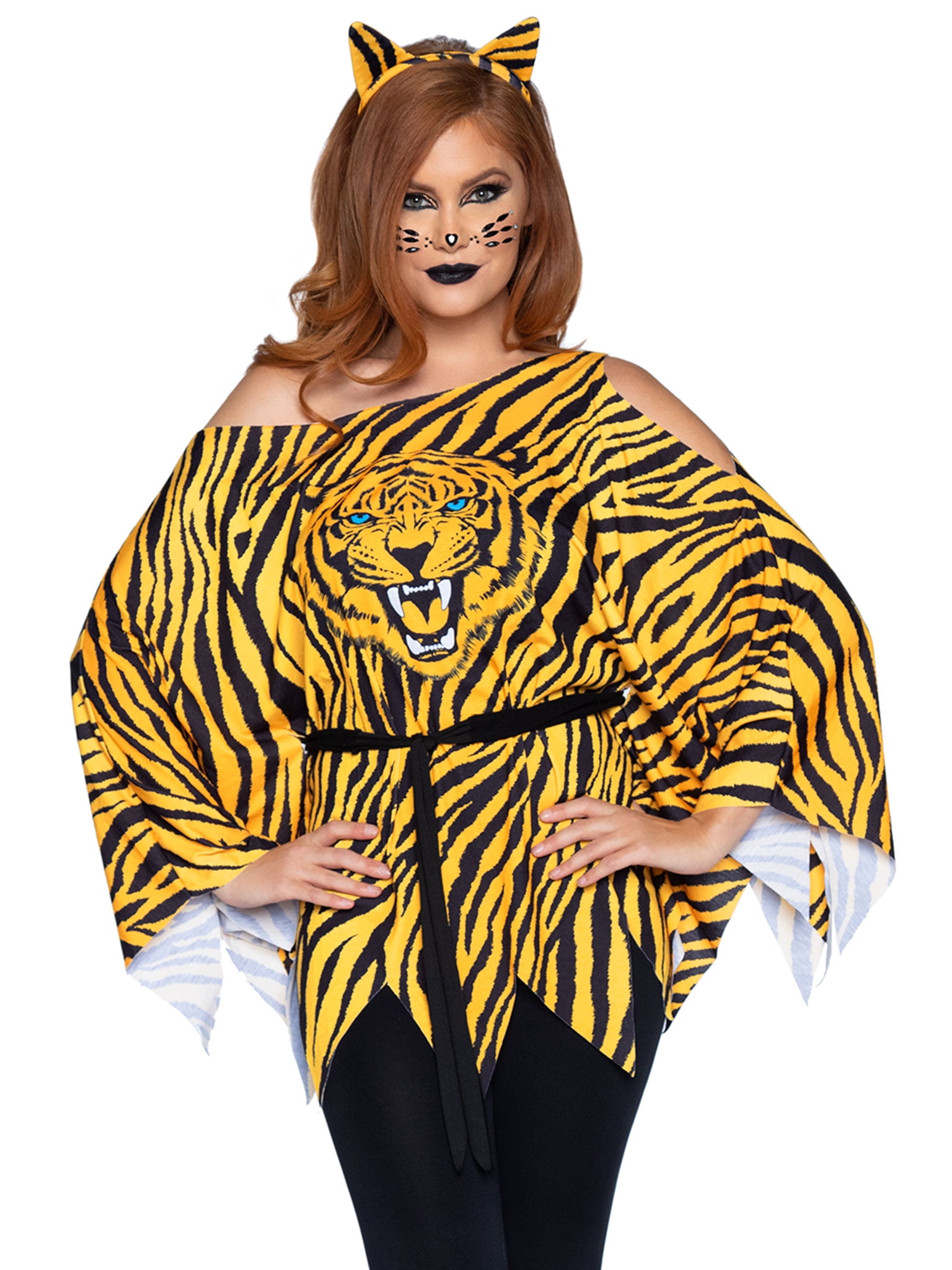 Leg Avenue Womens Halloween Tiger Costume, T-Shirt Poncho, Headband Set -  Walmart.com