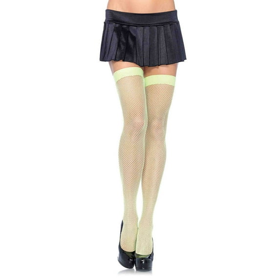 Leg Avenue Womens Nylon Fishnet Thigh Highs, Neon Green, One Size