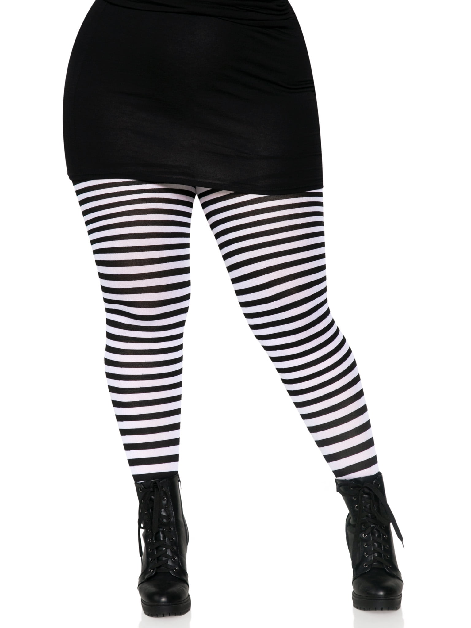 Leg Avenue Women's Plus-Size Nylon Striped Tights, Black/White, 1X