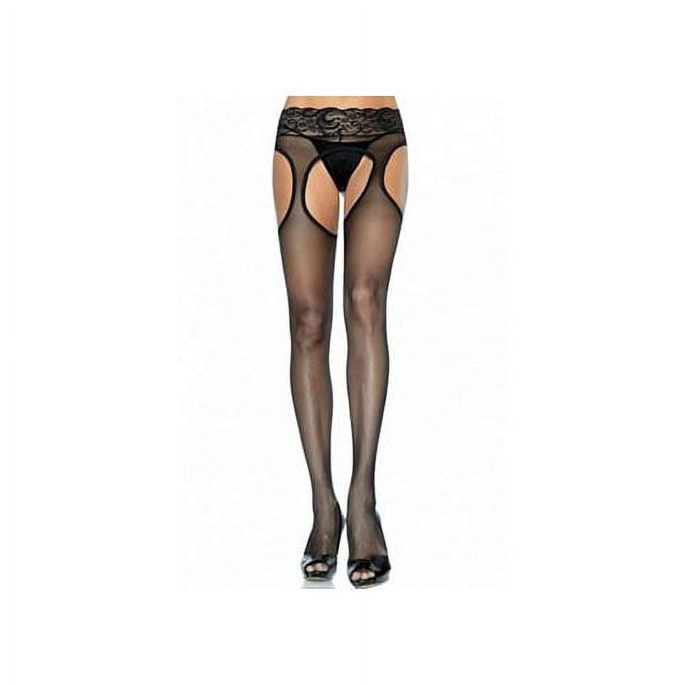 Leg Avenue Womens Plus Size Sheer Suspender Hose with Lace Waist, Plus Size, Black
