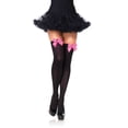 thumbnail image 1 of Leg Avenue Womens Satin Bow Accent Thigh Highs, Black/Neon Pink, One Size, 1 of 2