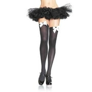 Leg Avenue Womens Satin Bow Accent Thigh Highs, Black/White, One Size