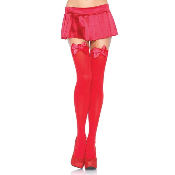 Leg Avenue Womens Satin Bow Accent Thigh Highs, Red, One Size