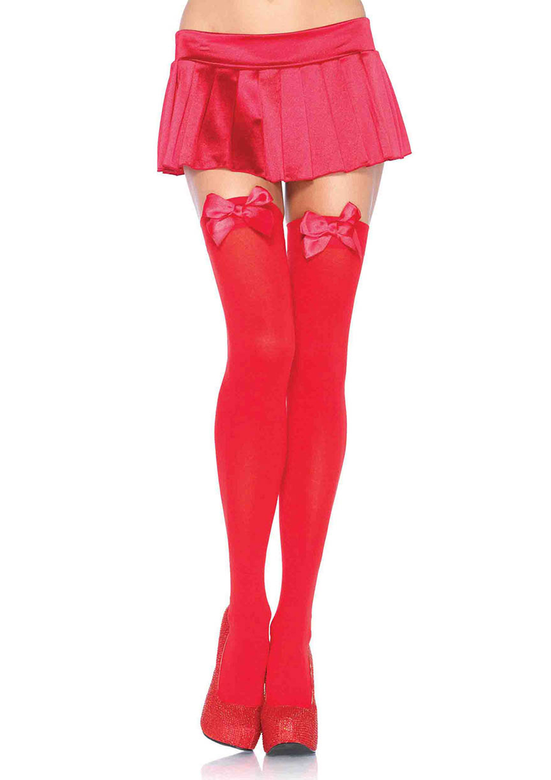 Leg Avenue Womens Satin Bow Accent Thigh Highs, Red, One Size - image 1 of 2