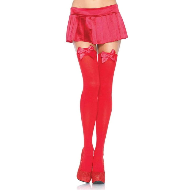 Leg Avenue Womens Satin Bow Accent Thigh Highs, Red, One Size