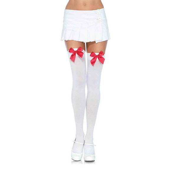 Leg Avenue Womens Satin Bow Accent Thigh Highs