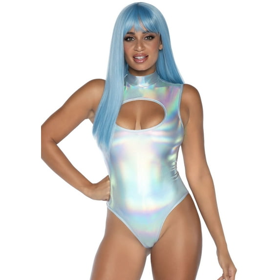 Leg Avenue Womens Sexy Costume Festival Spandex Keyhole Bodysuit, Silver, L