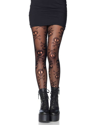 Skeleteen Black Fishnet Skull Tights - Gothic Day of the Dead Halloween  Fish Net Pantyhose with Ripped Skeleton Sugar Skulls Stockings