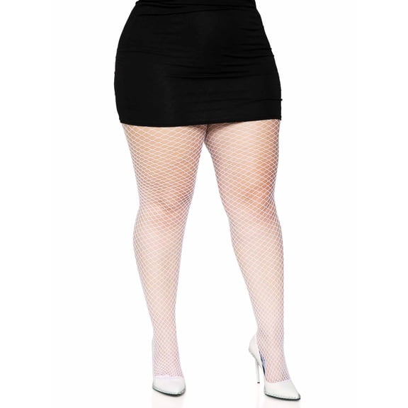 Leg Avenue Womens Spandex Industrial Fishnet Tights, White, Plus Size