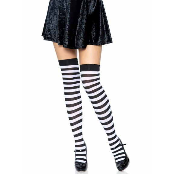Leg Avenue Womens Striped Thigh High Stockings, Black/White, One Size