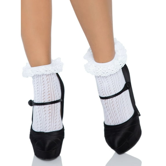 Leg Avenue Zig Zag Crochet Lace Top Anklet Socks Ruffle Cuff Ankle Sock Hosiery For Women
