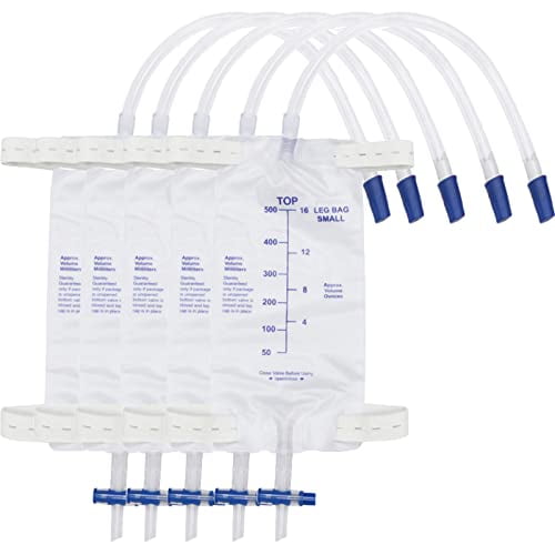 Leg Bag Urinary Drainage Bag Urine Collection Bag Drain Bag, 500ml Urinary Leg Bag, Anti-Reflux 12" Drainage Tubing (Pack of 5)