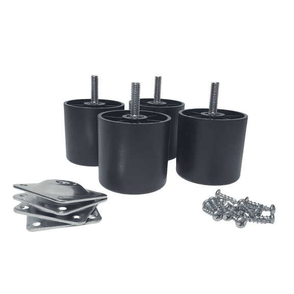Leg Daddy 2-1/2" Black Round Plastic Sofa Leg with Non-Slip Rubber Base Set of 4