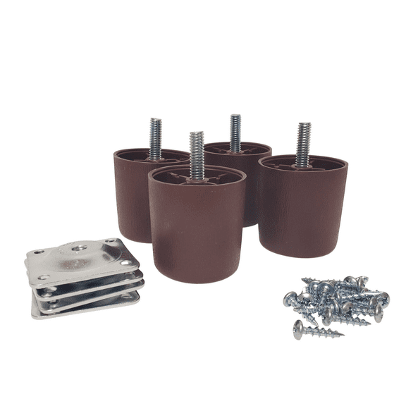 Leg Daddy 2-1/4" Brown Round HDPE Plastic Sofa Leg, Set of 4 with T-Plates