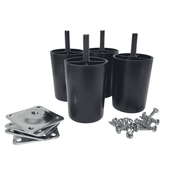 Leg Daddy 3" Black Round HDPE Plastic Sofa Leg, Set of 4 with T-Plates