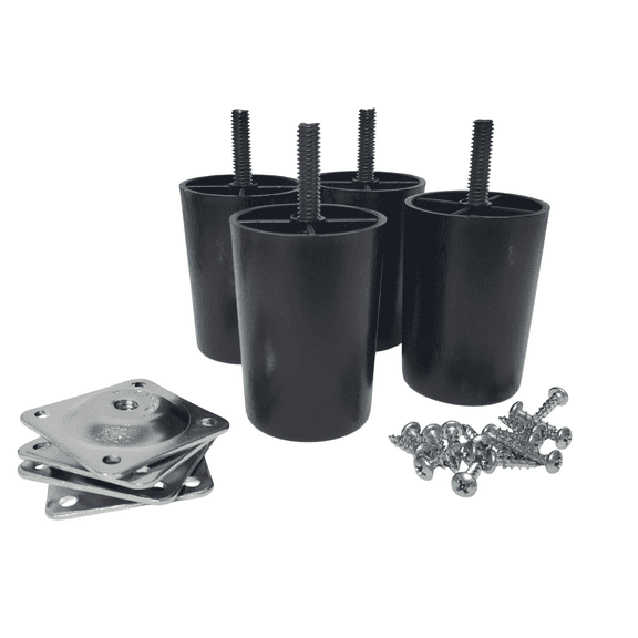 Leg Daddy 3" Black Round HDPE Plastic Sofa Leg, Set of 4 with T-Plates